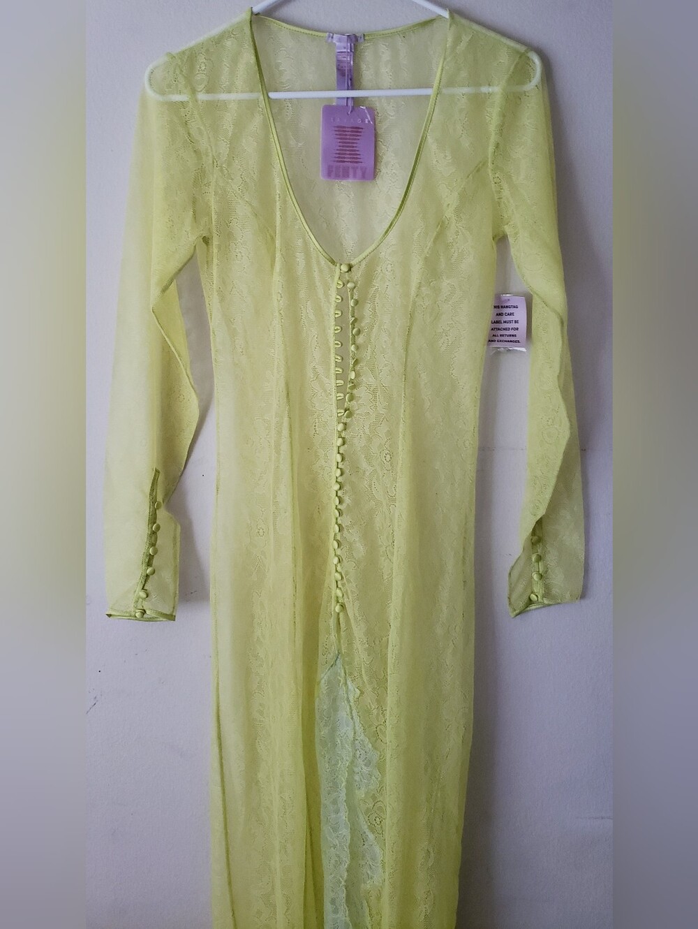 Savage X Fenty Neon Yellow Sheer Lace Long Sleeve Robe